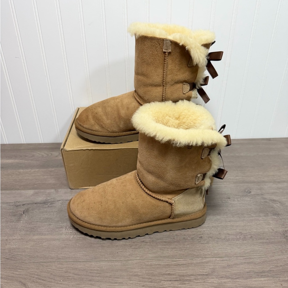 UGG Chestnut Boots with Ribbon Accents